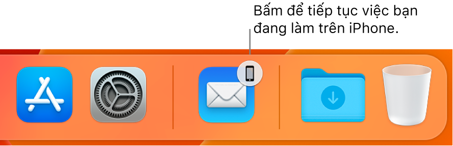 Biểu tượng Handoff hiển thị trong Dock.