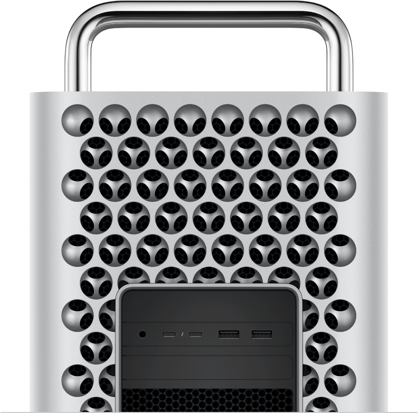 منظر عن قرب للمنافذ والموصلات في الـ Mac Pro.