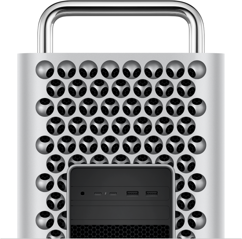 Close-up van de poorten en connectors van een Mac Pro.