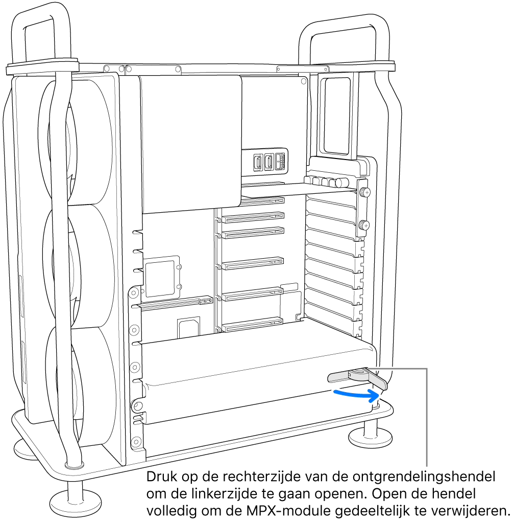 De hendel wordt geopend om de aanwezige module te ontgrendelen.