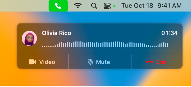 Del av skjermen på en Mac som viser et vindu med varsling om et anrop.