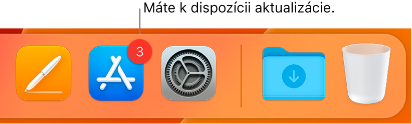 Časť Docku so zobrazenou ikonou App Store s odznakom, ktorý označuje, že sú k dispozícii aktualizácie.