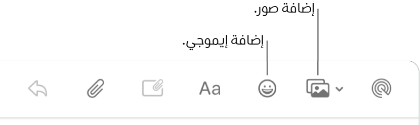 نافذة إنشاء رسالة تعرض أزرار إيموجي والصور.