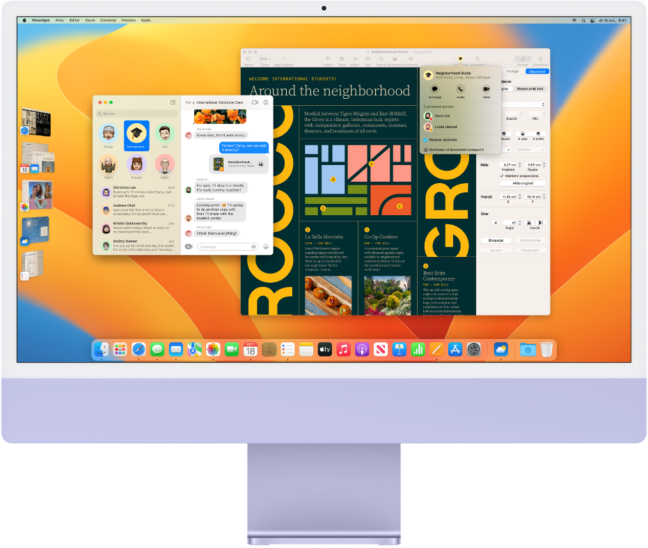 Escriptori d’un iMac amb el centre de control i diverses apps obertes.