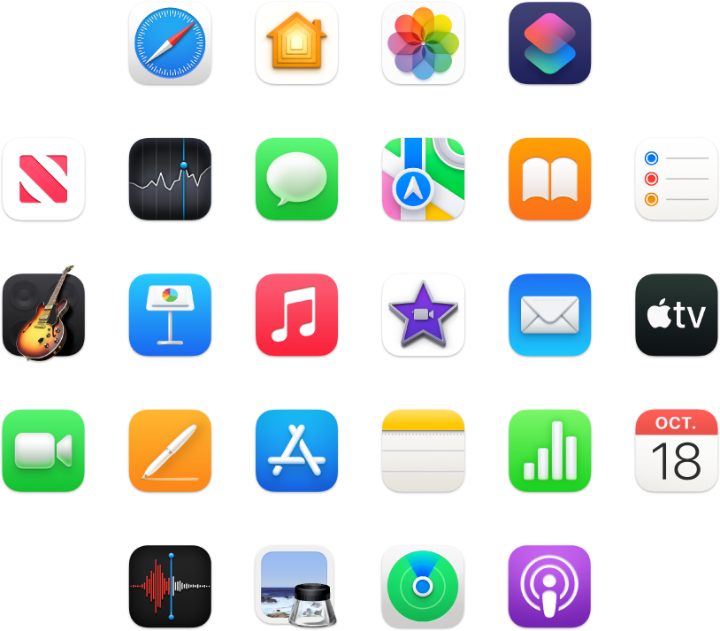 Icones de les apps incloses amb el Mac.