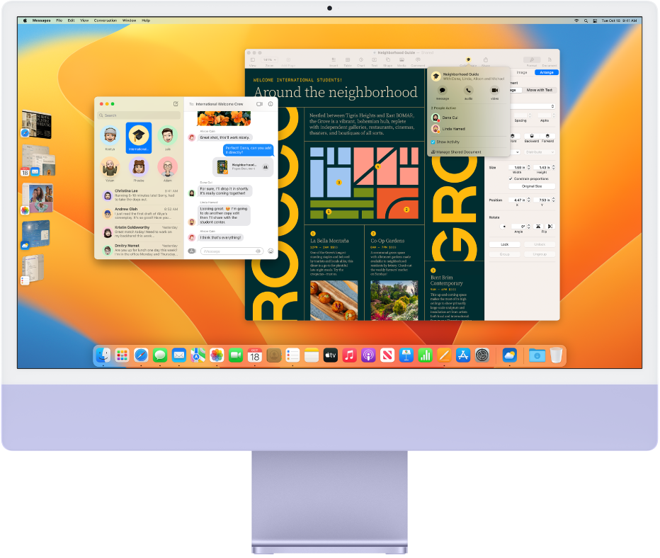 An iMac desktop showing Control Center and several open apps.