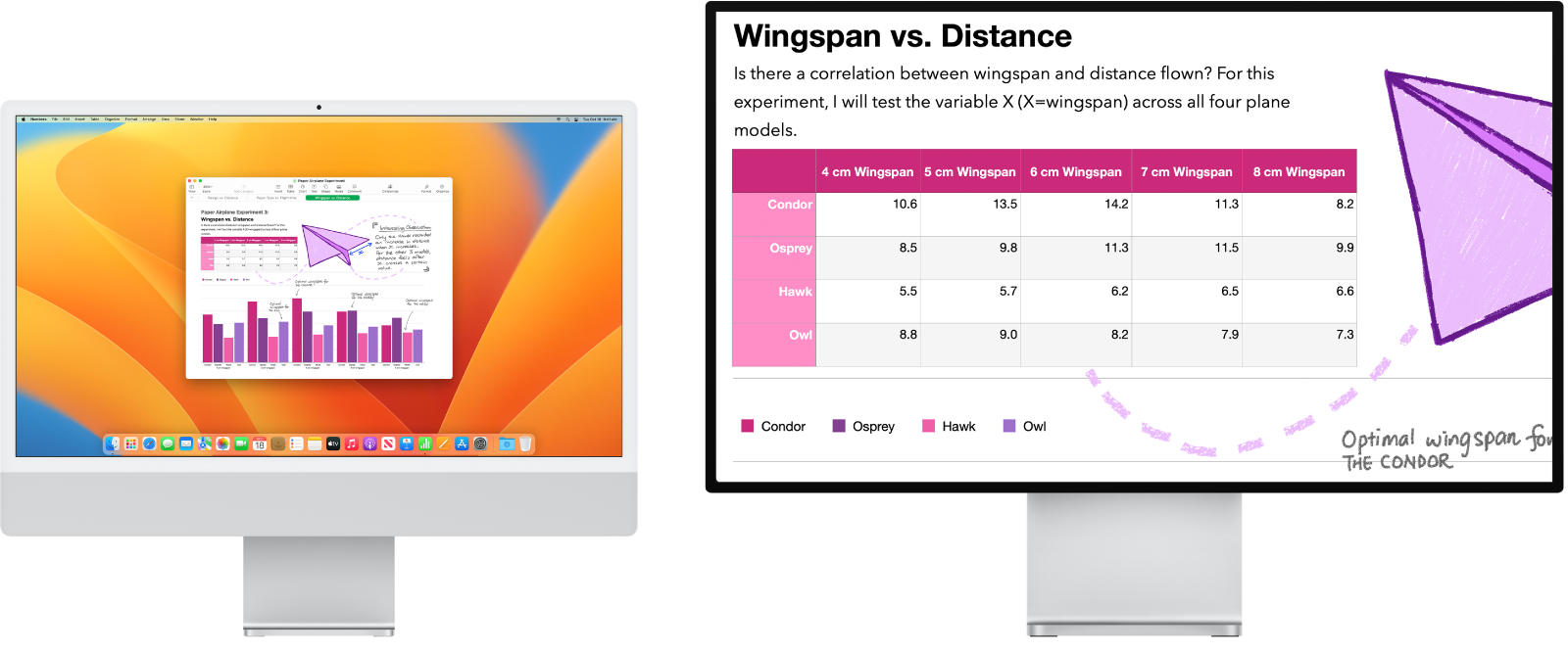 Layar Zoom aktif di layar kedua, sementara ukuran layar tetap di iMac.