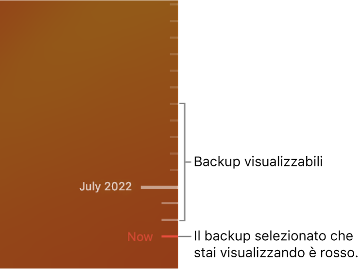 La timeline dei backup di Time Machine.