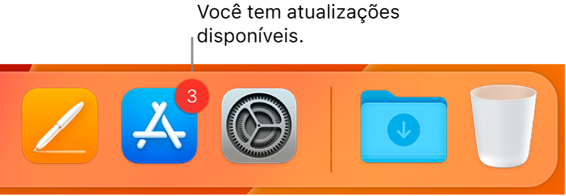 Parte do Dock mostrando o ícone da App Store com um aviso, indicando que há atualizações disponíveis.