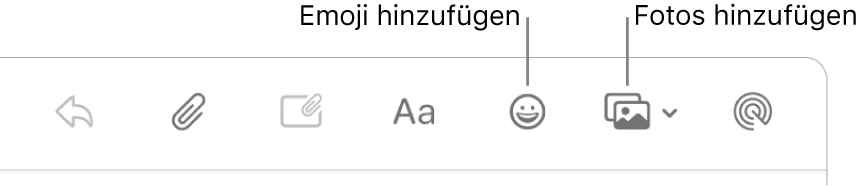 Ein Fenster zum Erstellen einer neuen Nachricht mit den Tasten für Emoji und Fotos