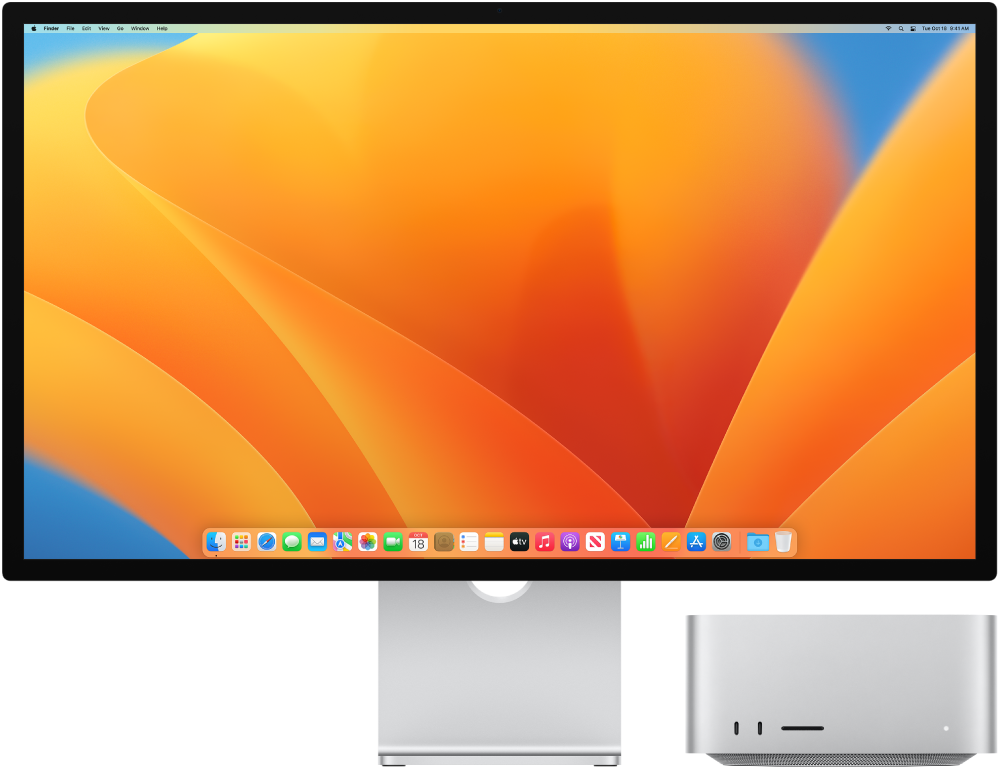 Studio Display και Mac Studio δίπλα-δίπλα.