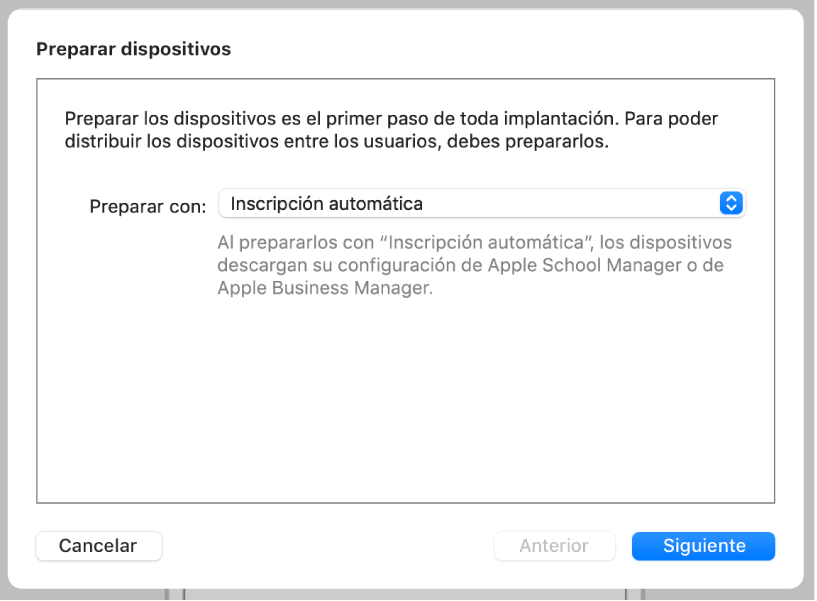 El asistente de preparación sirve para automatizar la inscripción en una solución MDM.