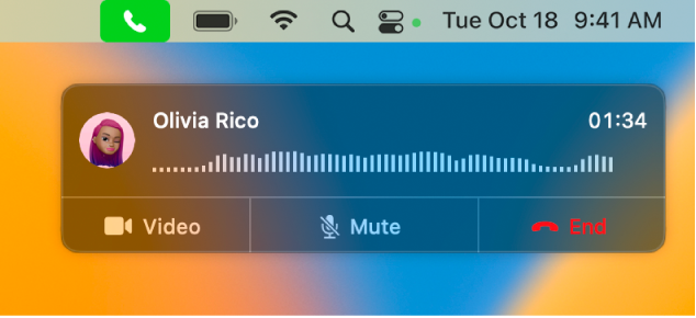 شاشة Mac جزئية تعرض نافذة إشعار المكالمة.