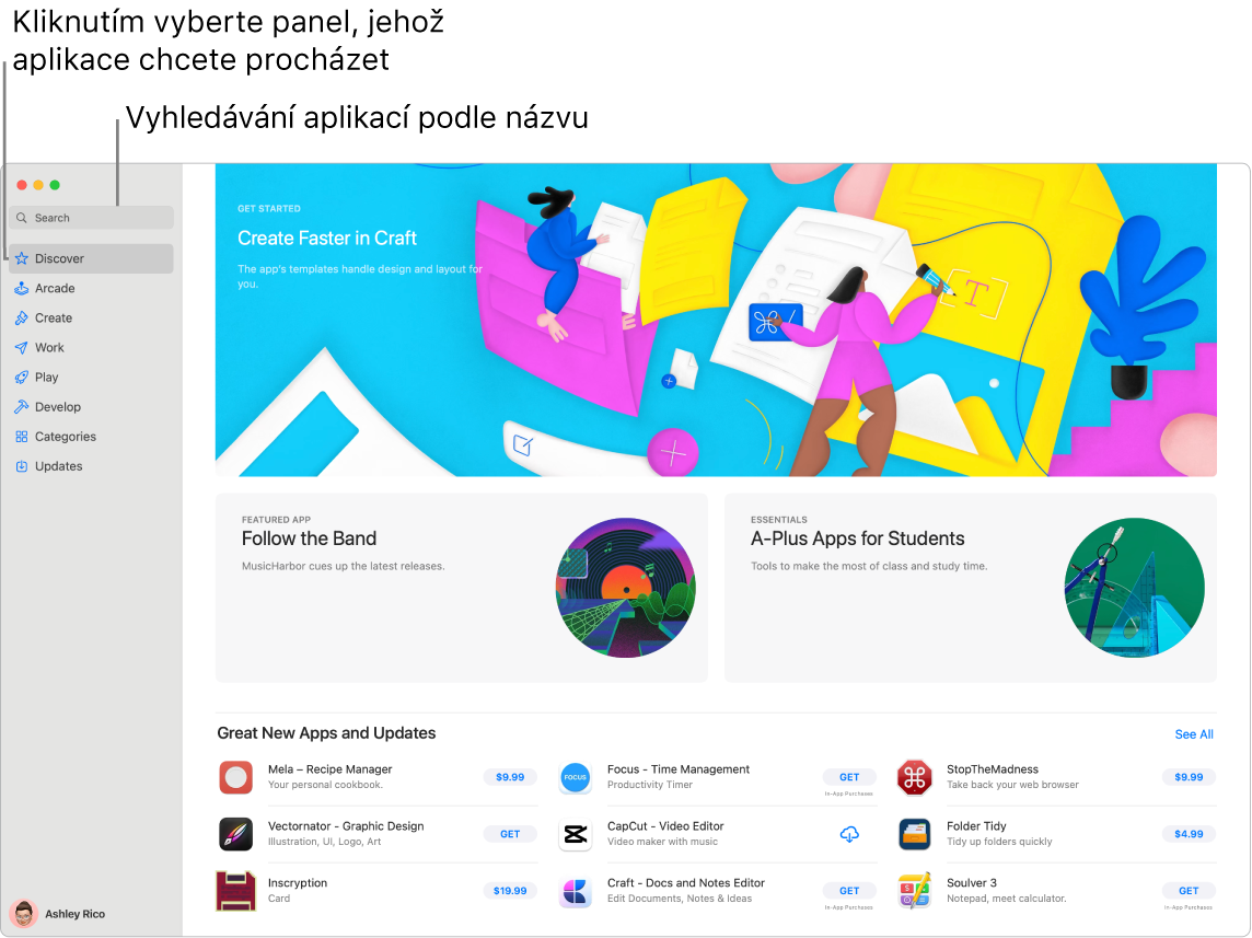 Okno App Storu s vyhledávacím polem a stránkou rozšíření Safari