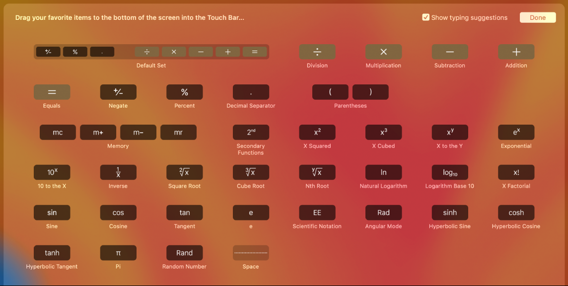 touch bar shortcuts