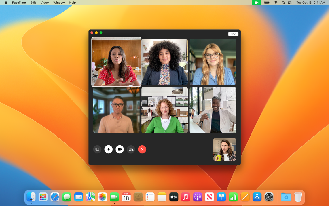 A FaceTime window with a group of invited users.