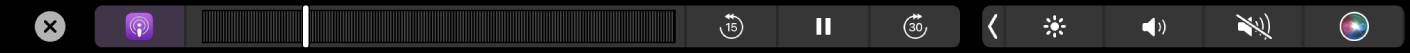 Rakenduse Podcasts Touch Bar hetkel esitatava podcastiga.