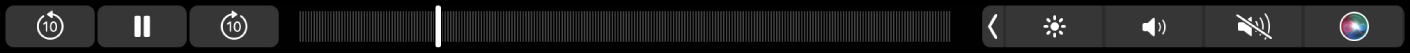 Rakenduse TV Touch Bar nuppudega tagasikerimiseks, esitamiseks/peatamiseks, edasikerimiseks ning kerimisribaga.