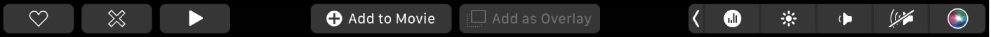 ה‑Touch Bar של iMovie מציג כפתורים להפעלה, הוספה לסרט והוספה כשכבת‑על.
