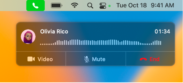Bagian layar Mac menampilkan jendela pemberitahuan panggilan.