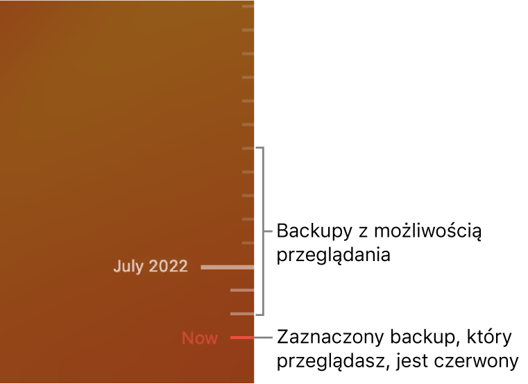 Linia czasowa backupu Time Machine.