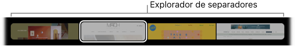 O explorador de separadores na Touch Bar do Safari. Mostra uma pequena pré-visualização de cada separador aberto.