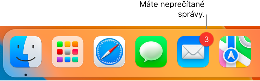 Časť Docku zobrazujúca ikonu aplikácie Mail s odznakom označujúcim neprečítané správy.