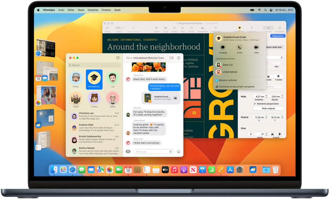 Escriptori d’un MacBook Air amb el centre de control i diverses apps obertes.