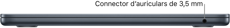 Vista lateral dreta d’un MacBook Air en què s’indica la posició del connector de 3,5 mm per als auriculars.