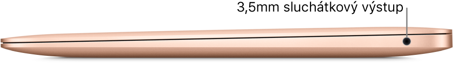 Pravá strana MacBooku Air s popiskem u 3,5mm sluchátkového výstupu