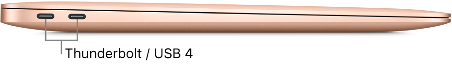 Ansicht der linken Seite des MacBook Air mit Beschriftung der Thunderbolt-/USB 4-Anschlüsse.