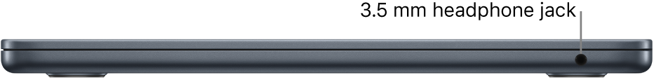 The right side view of a MacBook Air with a callout to the 3.5 mm headphone jack.