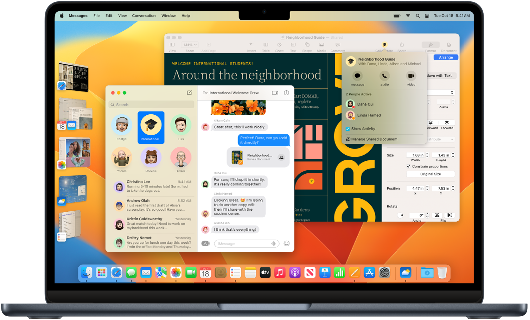 MacBook Airin työpöydällä näkyy Ohjauskeskus ja useita avoimia appeja.