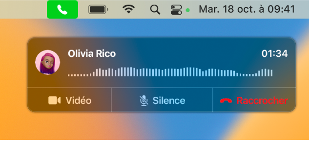 Une partie de l’écran d’un Mac affichant la fenêtre de notification d’appel.