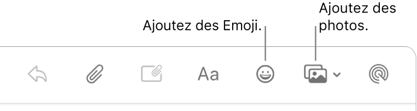 Une fenêtre Rédiger avec les boutons Emoji et Photos.