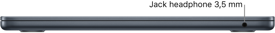 Tampilan sisi kanan MacBook Air dengan keterangan mengenai jack headphone 3,5 mm.