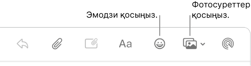Эмодзи мен фотосуреттер түймелерін көрсетіп тұрған жазу терезесі.