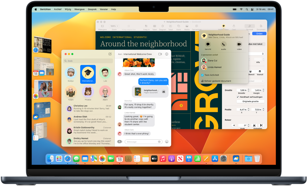 Een MacBook Air met op het bureaublad het bedieningspaneel en diverse geopende apps.