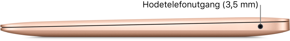 Høyre side av en MacBook Air, med en bildeforklaring for hodetelefonutgangen (3,5 mm).