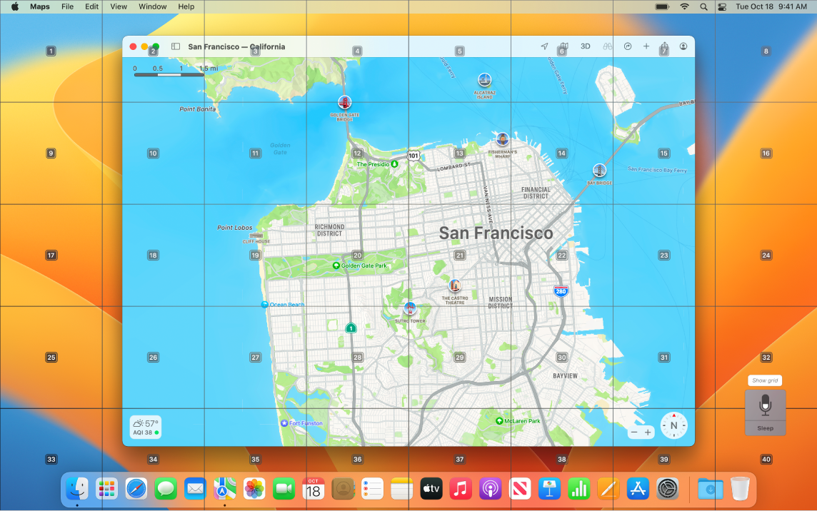 O app Mapas aberto na Mesa com a sobreposição de grade.