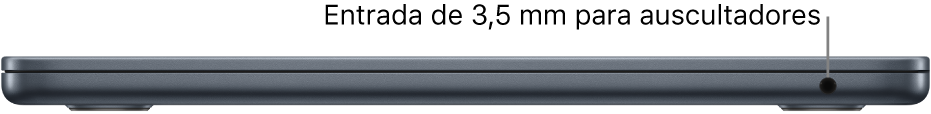 Vista do lado direito de um MacBook Air, com uma chamada para a ficha de 3,5 mm para auscultadores.