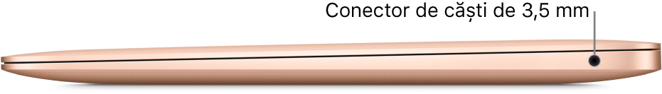Vizualizare a părții din dreapta a MacBook Air-ului, o explicație pentru mufa pentru căști de 3,5 mm.