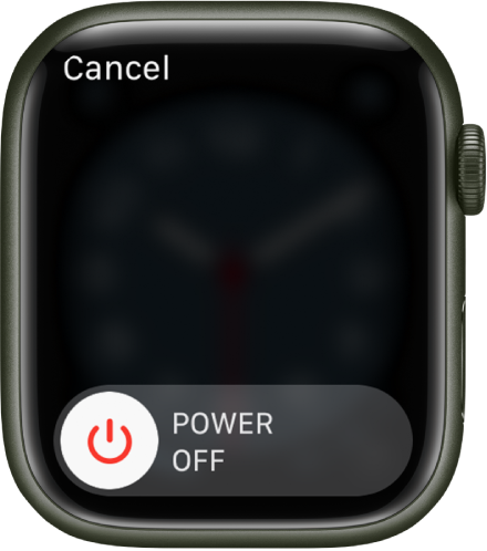 La pantalla del Apple Watch muestra el regulador Apagar; arrastra este regulador para apagar el Apple Watch.