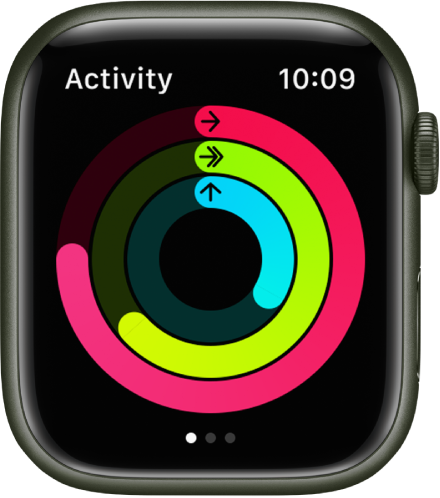 L’écran d’Activité qui affiche les anneaux « Bouger », « M’entraîner » et « Me lever ».