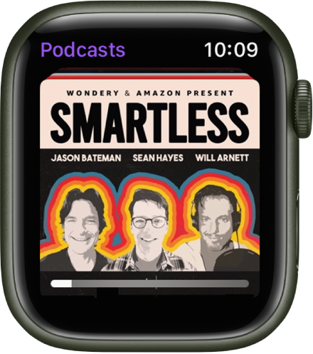 App Podcast di Apple Watch menampilkan gambar podcast. Ketuk gambar untuk memutar episode.