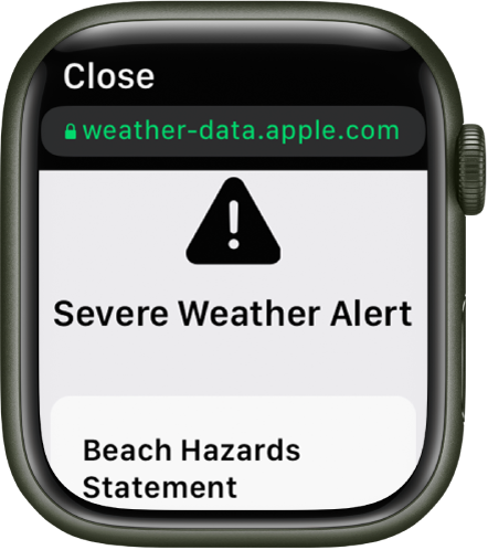 Makluman cuaca tentang bahaya pantai dalam app Cuaca.