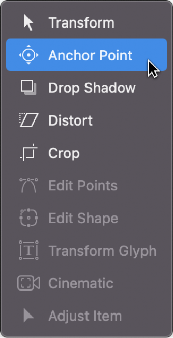 Selecting the Anchor Point tool from the transform tools pop-up menu