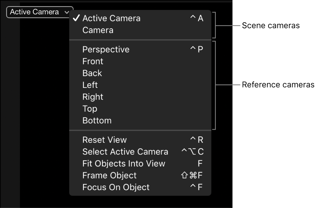 Camera menu showing options