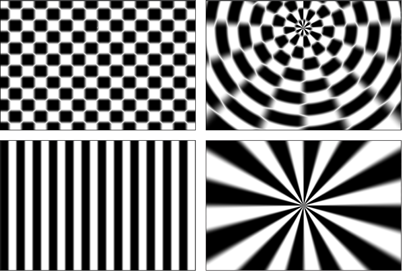 Canvas showing effect of Polar filter on Checkerboard and Stripes generators
