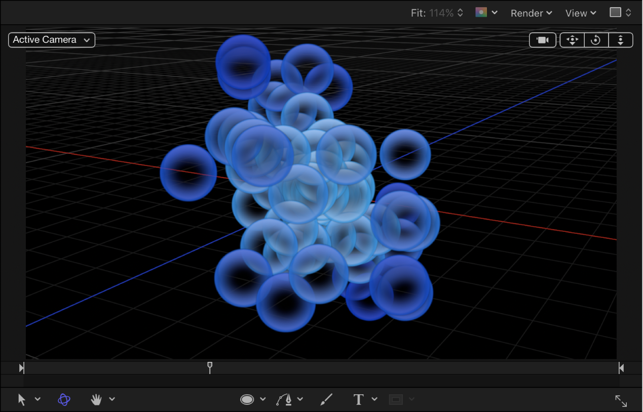 Canvas showing particle system with Depth Ordered setting on
